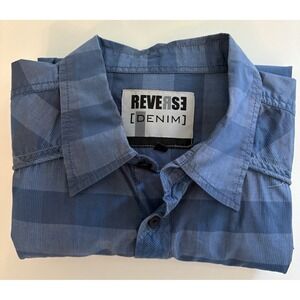 Reverse‎ Denim Shirt Mens XL Blue Striped Button-down Western  Cowboy Rodeo